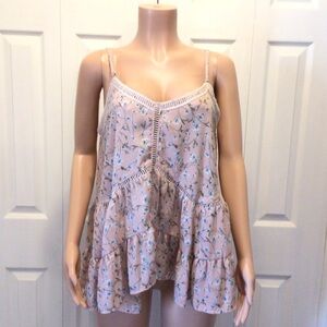 Cozy Casual Womens Pink Floral Ruffled Cami Tank Top Size Large